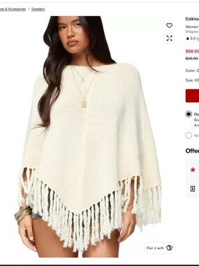 Edikted Women’s Kamila Fringe Knit Poncho